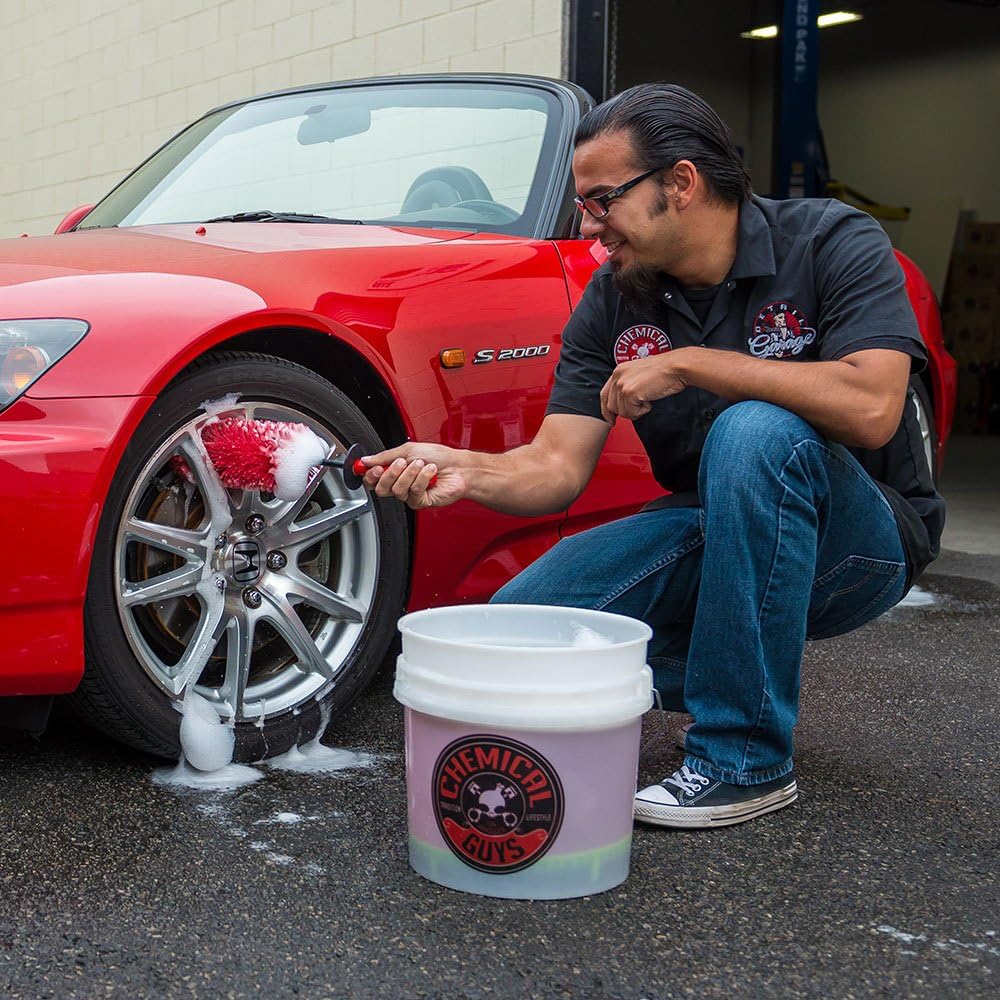 Chemical Guys Red Rocket Detailing Brush - Flexible Long-Reach Wheel and Rim Cleaning Tool for Cars, Trucks, SUVs, Motorcycles, and RVs - Safely Cleans Tight Spaces, Spokes, and Crevices