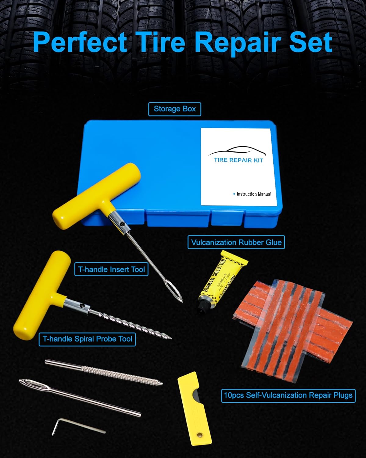 Tire Repair Kit with Plugs, Tire Plug Kit Heavy Duty Professional for Car, ATV, Motorcycle, Truck, Flat Tire Emergency Repair (Boxed Type - 16 PCs)