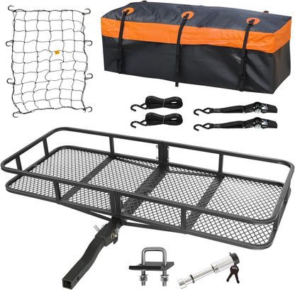 WEIZE 64" x 39" x 5" 200lb Heavy Duty Roof Rack Carrier Basket with Waterproof Bag, Cargo Net and Ratchet Straps, Universal Car Top Luggage Holder for SUV, Truck