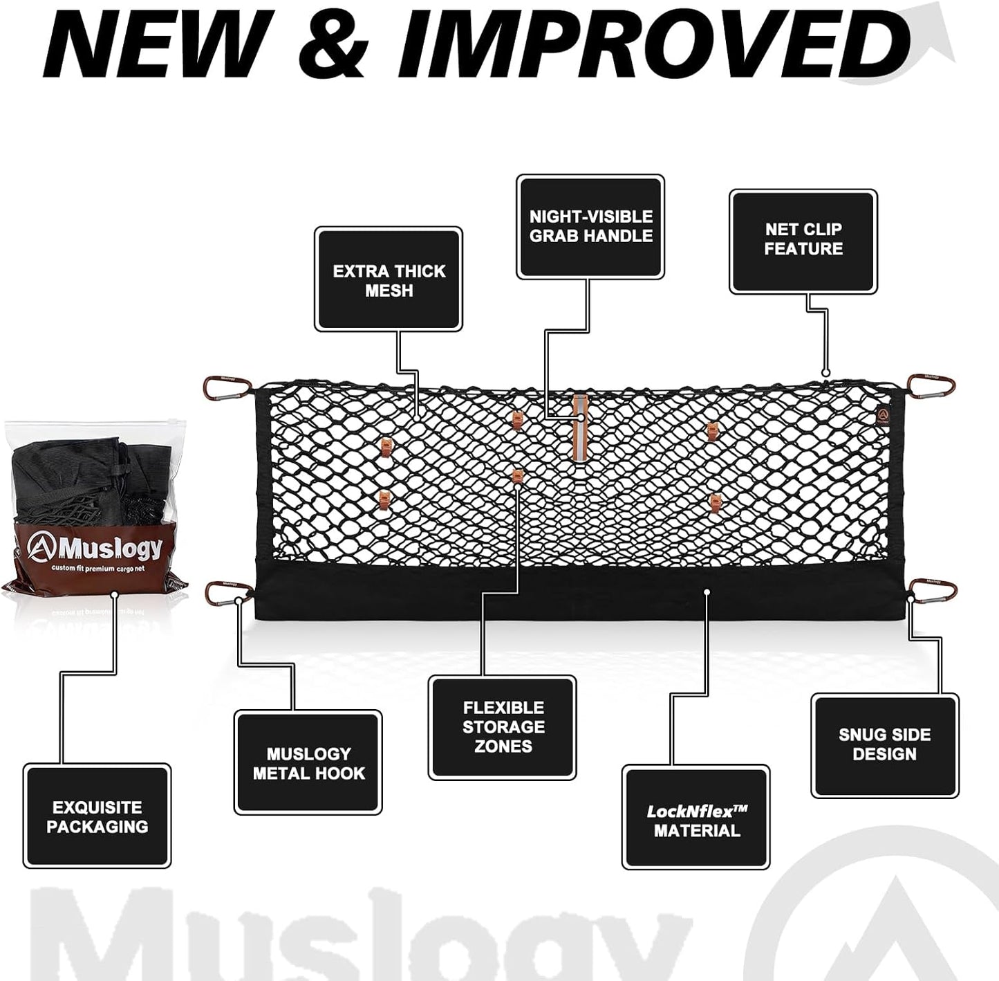 Muslogy Truck Bed Cargo Net Trunk Netting Compatible with 2023-2025 2026 Honda CR-V Accessories, Pickup Cargo Organizer SUV Sedan Storage Net w/Heavy Duty Carabiners - Colors B