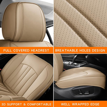 MINGBRON Car Seat Cover Full Set, Leather Car Seat Cover, Waterproof Seat Covers, Car Seat Cushion, Nappa Leather Seat Covers Car Seat Protector Universal Fit Most Cars Black