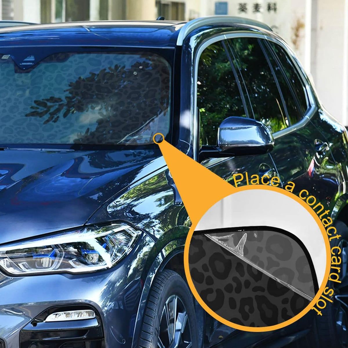 Black Leopard Car Windshield Sun Shade Animal Skin Print Foldable UV Ray Sun Visor Protector Sunshade to Keep Your Vehicle Cool (51" x 27.6")