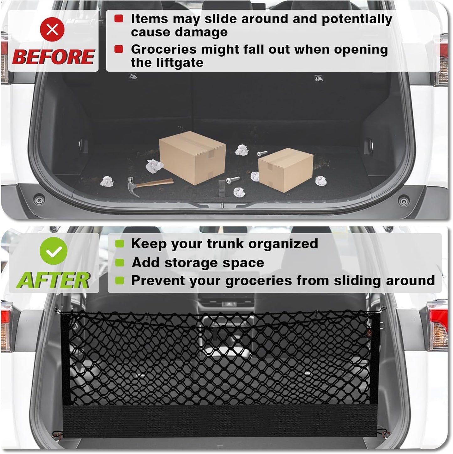 Muslogy Truck Bed Cargo Net Trunk Netting Compatible with 2023-2025 2026 Honda CR-V Accessories, Pickup Cargo Organizer SUV Sedan Storage Net w/Heavy Duty Carabiners - Colors A