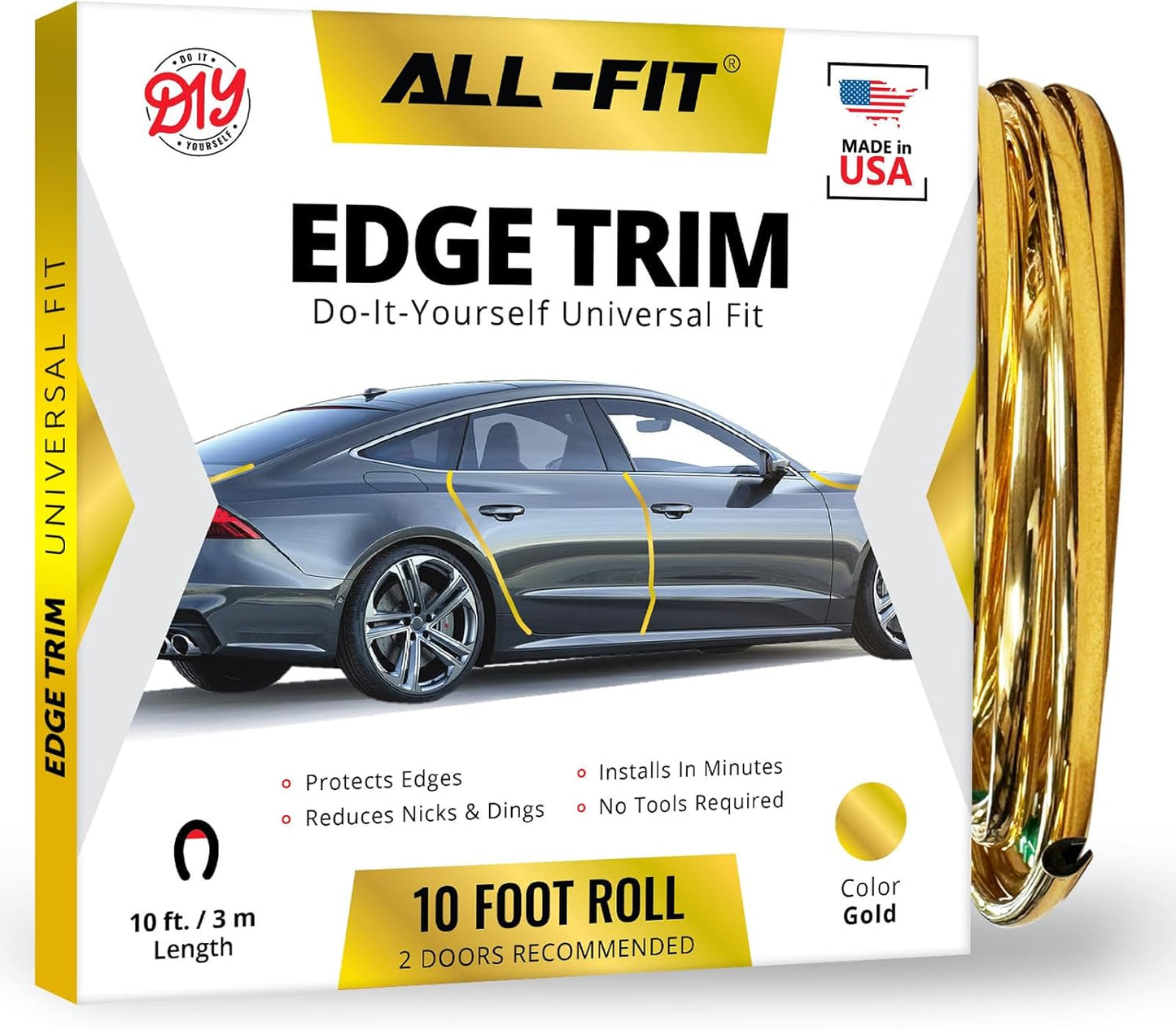 All-Fit Automotive Car Door Edge Protector – Universal DIY Edge Trim to Prevent Scratches & Dings – Flexible Adhesive Molding Trim for Cars, Trucks & SUVs (10 Ft - Black)