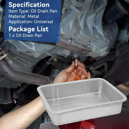 Oil Drain Pan, Universal Metal Oil Change Container with Easy Grip Edges 7-8L Capacity for Cars Motorcycles Boats, Durable Construction for Professional Mechanics and DIY Enthusiasts