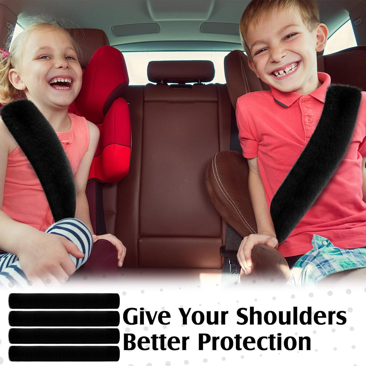 Boao 4 Pack Faux Sheepskin Car Seat Belt Pads Seatbelt Protector Soft Seat Belt Shoulder Strap Cover Comfort Harness Pad(Black, 9.9 Inch)