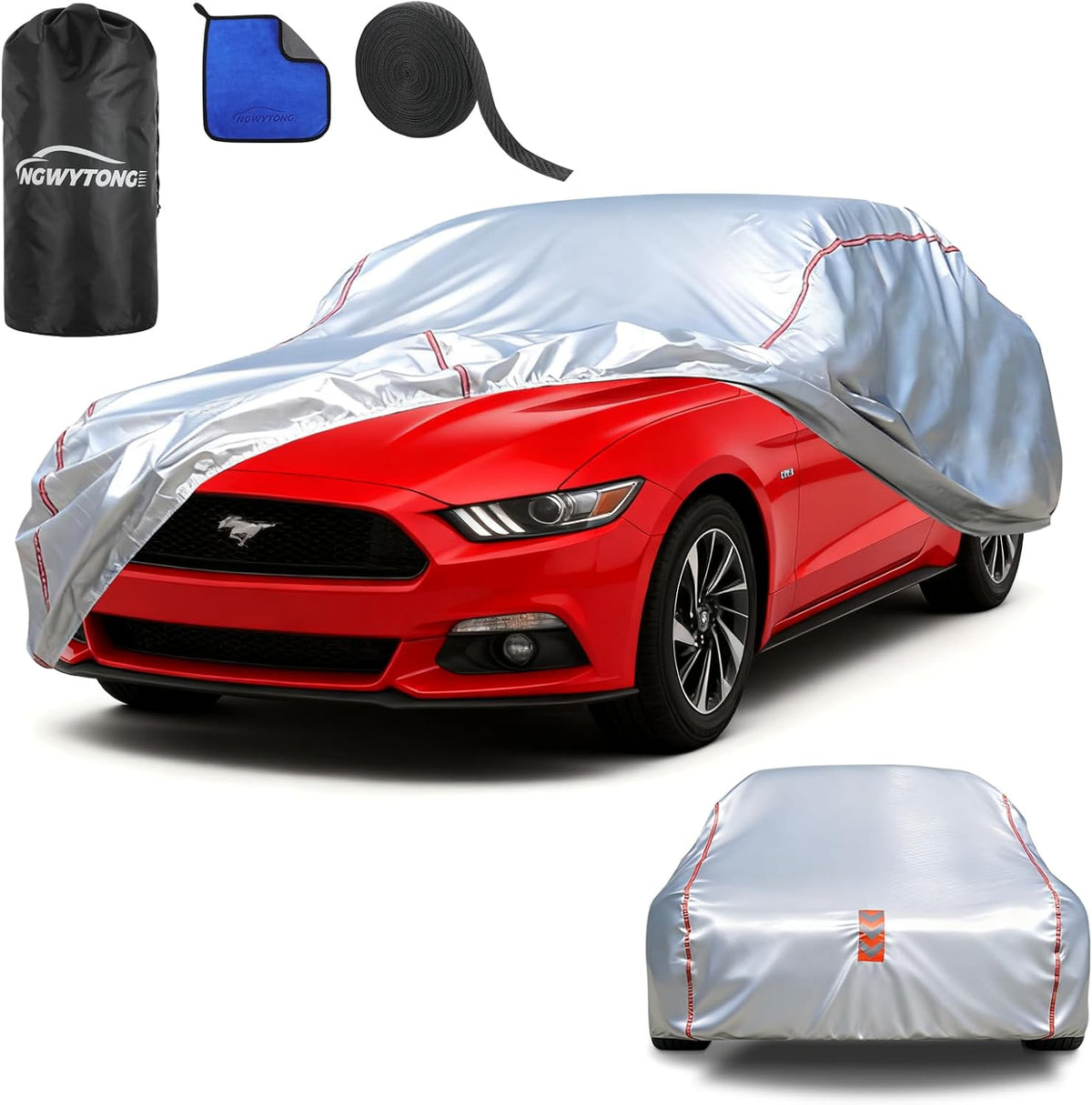 Car Cover for Sedan, Waterproof All Weather Heavy Duty, 360° Underbody Wrap Windproof Design, Quick Install Outdoor Vehicle Cover, Fits 186-193 in