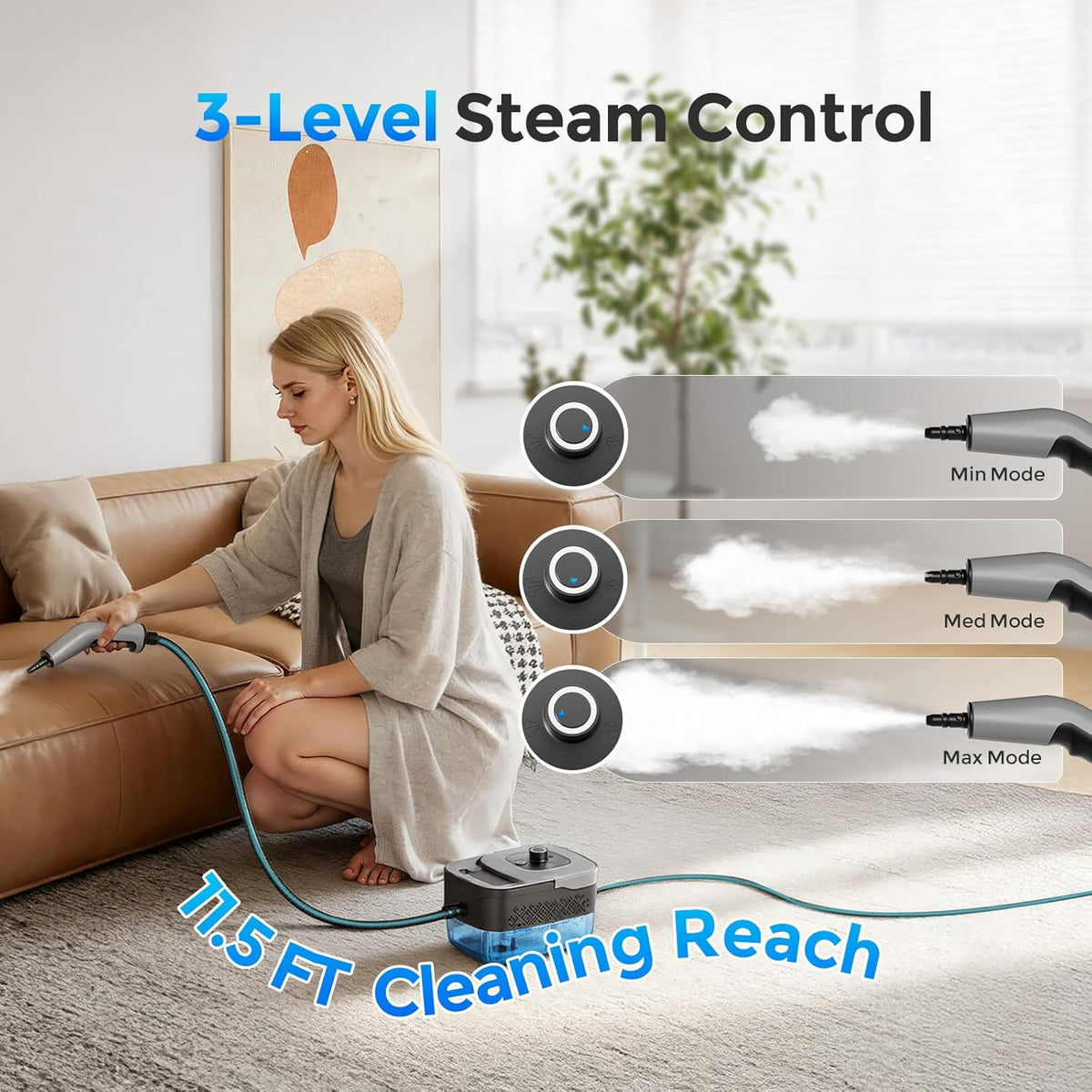 Steam Cleaner, Portable Steam Cleaner for Home with 1800W High Pressure, 15s Heat-Up,1600ML Large Tank, Handheld Steam Cleaner for Cleaning Upholstery, Tile, Car, Bathroom, Grout, Floor (Grey)