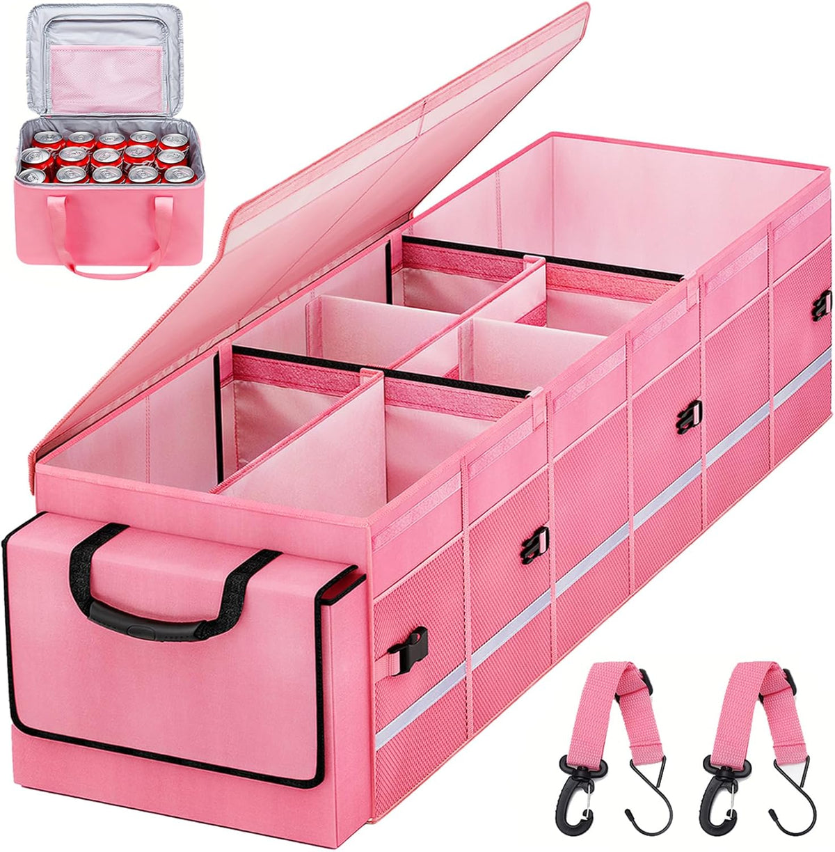 Car Trunk Organizer and Storage with Lid & Removable Leakproof Cooler Bag, Car Accessories 6 Removable Dividers for Custom Space, Collapsible Large Trunk Organizers Interior for SUV Sendan with Cover