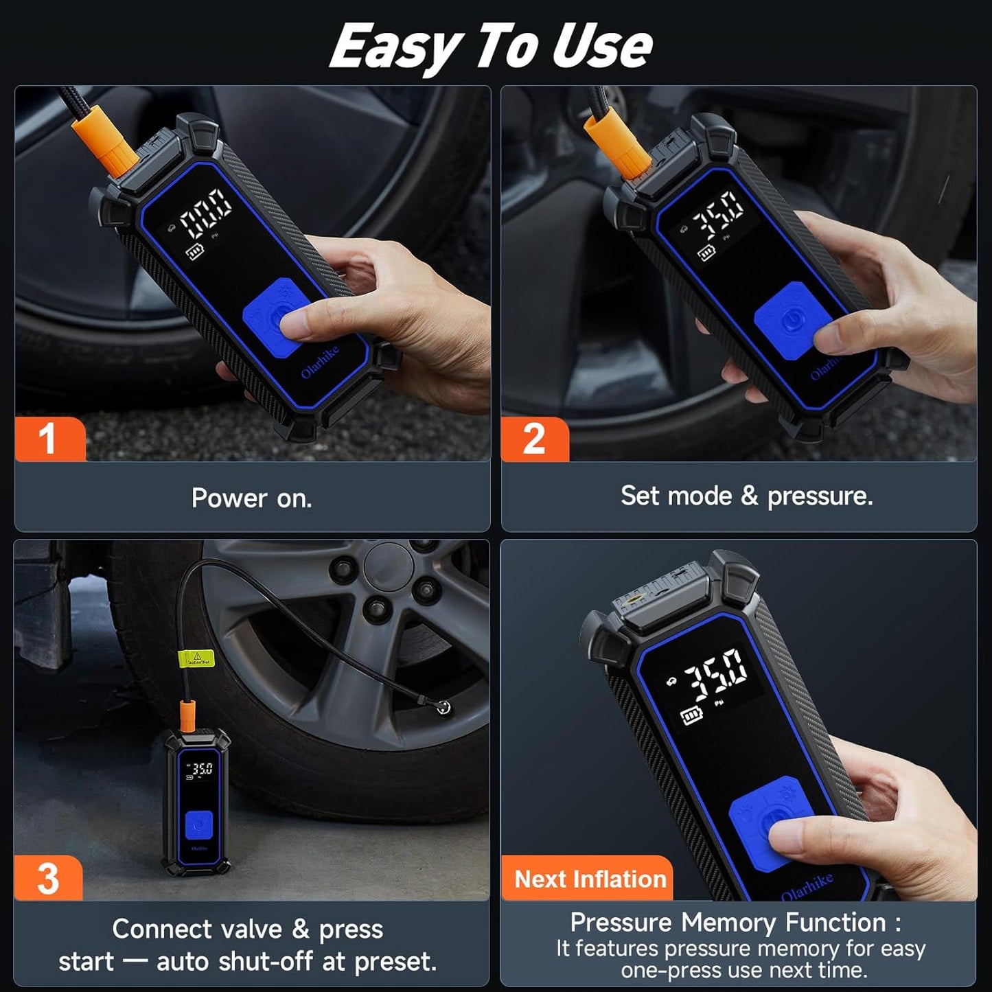 OlarHike Tire Inflator Portable Air Compressor, Lightning-Fast Inflation, Dual Power - 6000mAh & 12V DC, Cordless Air Pump for Car Tires, Bikes, Motorcycle, Balls with LED & Digital Pressure Gauge