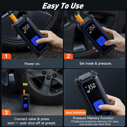 OlarHike Tire Inflator Portable Air Compressor, Lightning-Fast Inflation, Dual Power - 6000mAh & 12V DC, Cordless Air Pump for Car Tires, Bikes, Motorcycle, Balls with LED & Digital Pressure Gauge