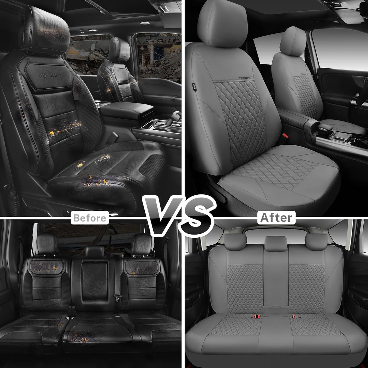 CAR PASS Quilting Leather Seat Cover Two Front Seats Only, Universal Fit Automotive Front Seat Covers Waterproof Deluxe PU Premium Vinyl Luxury for Cars Sedan Van SUV Airbag Compatible 2 Pieces,Black