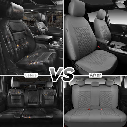 CAR PASS Quilting Leather Seat Cover Two Front Seats Only, Universal Fit Automotive Front Seat Covers Waterproof Deluxe PU Premium Vinyl Luxury for Cars Sedan Van SUV Airbag Compatible 2 Pieces,Black
