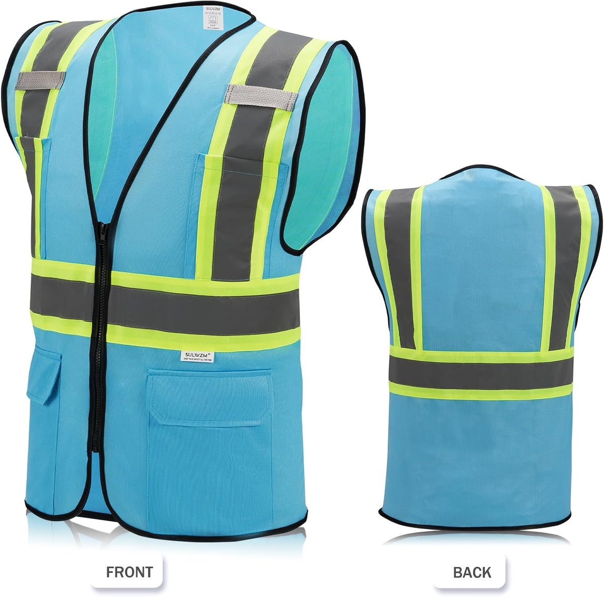 High Visibility Reflective Safety Vest with Zipper and Pockets Orange,M