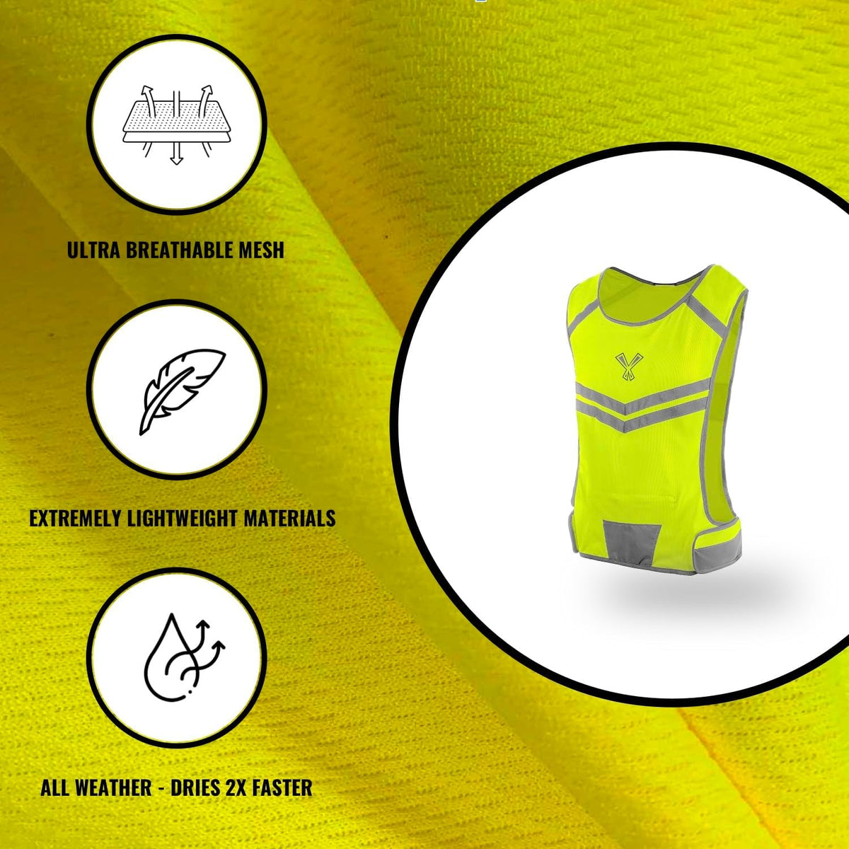 Reflective Running Vest with Pocket & 2 Bands, High-Visibility