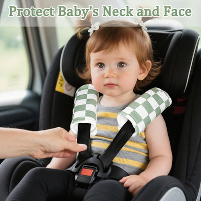 DILIMI Baby Car Seat Belt Covers, 2Pcs Carseat Shoulder Strap Pads, Soft Minky Car Seat Neck Covers, Newborn Car Seat Strap Protectors, Stroller Strap Covers for Baby Kids, Green Checkered