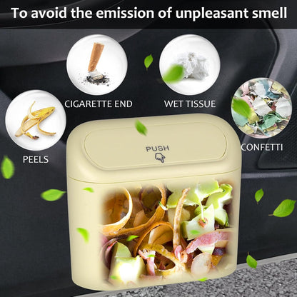 Accmor Car Trash Can with Lid, Mini Auto Dustbin Garbage Organizer Holder 2 Packs, Automotive Storage Container Bin with 60 Pcs Bags for Vehicle, Home, Office