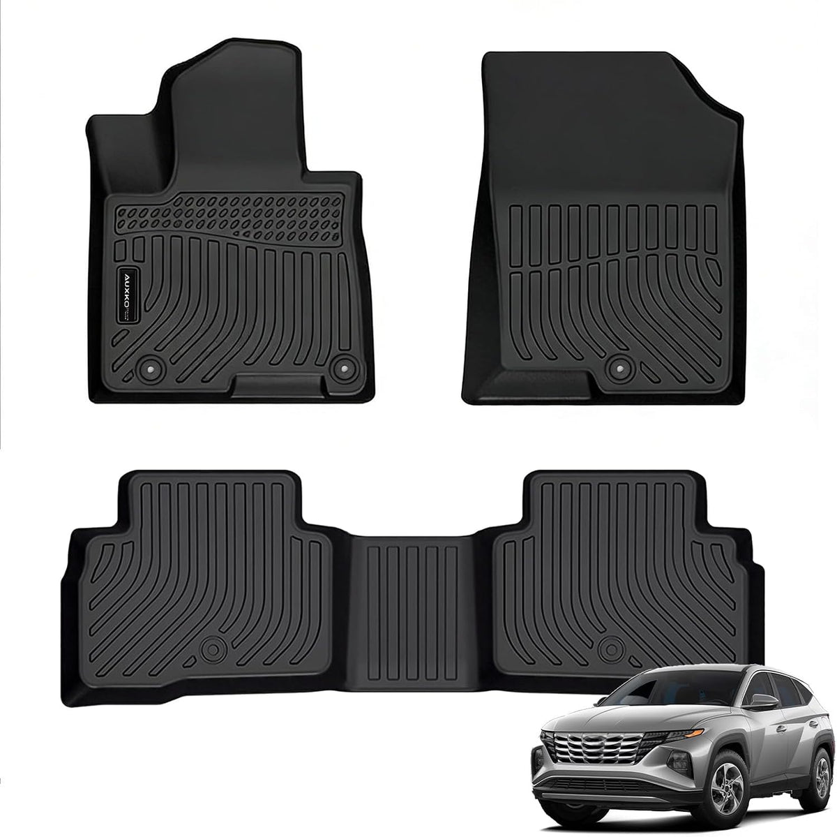 Auxko All Weather Floor Mat & Cargo Mat Fit for 2026 2025 2024 2023 2022 Hyundai Tucson Hybrid(Not PHEV) TPE Liner Tucson Accessory Set All Season Odorless Anti-Slip Floor Liner