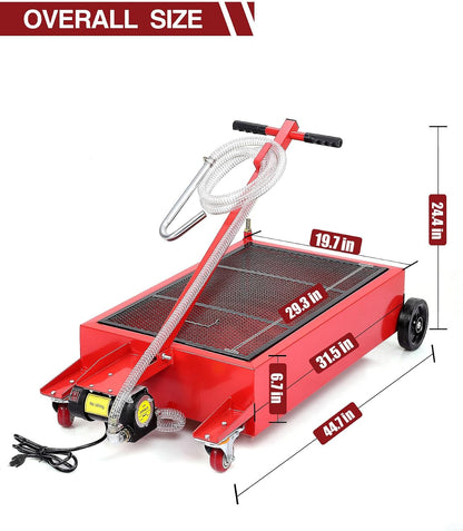 KYBOLT 15 Gallon Oil Drain Pan with Pump & 8 Ft Hose, T Folding Handle & Low Profile Rolling Oil Drain Cart for Truck Cars SUVs, Metal, White