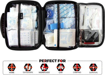 Compact First Aid Kit (228pcs) Designed for Family Emergency Care. Waterproof EVA Case and Bag is Ideal for The Car, Home, Boat, School, Camping, Hiking, Office, Sports. Protect Your Loved Ones. Red