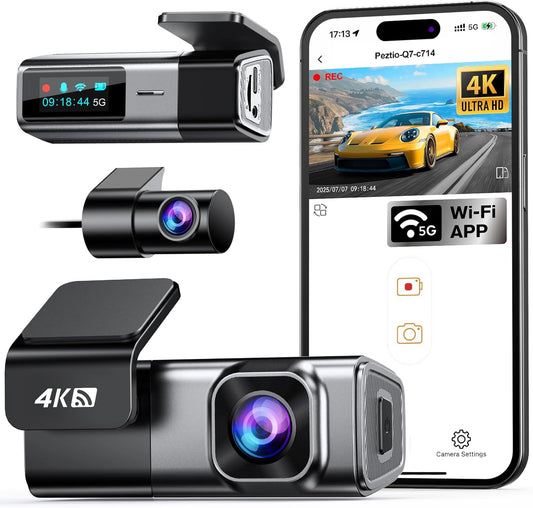 Navycrest 4K Dash Cam Front and Rear, Built-in 5G WiFi, Dash Camera for Cars 4K Front and 1080P Rear, Dashcams for Cars Loop Recording, Gravity Sensor, 24-Hours Parking Mode, SD Card NOT Included