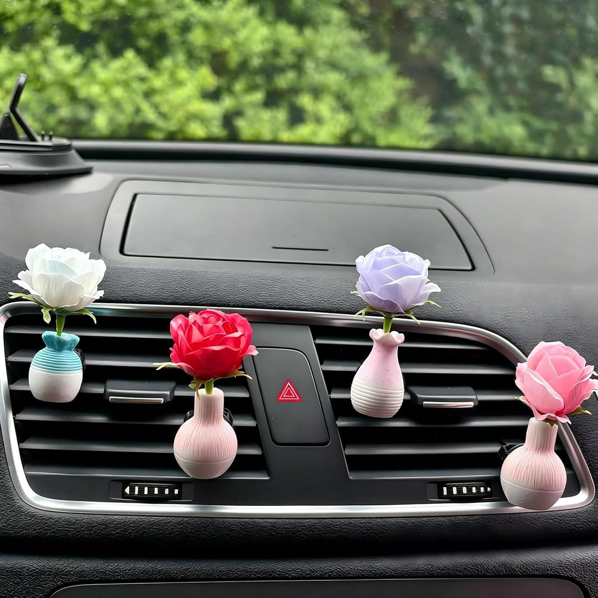 Set of 4 Cute Flower Bouquet Car Air Freshener Vent Clips, Mini Artificial Flowers for Car Air Vent Decoration, Auto Interior Dashboard Ornament Accessories