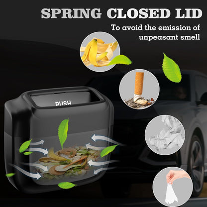 2 Packs Car Trash Can with Lid，Built-in Storage Garbage Bag，Leakproof Vehicle Trash，Car Accessories for Interior,Mini Garbage Bin for Automotive, Office, Kitchen,Bedroom，with 60pcs Trash Bags