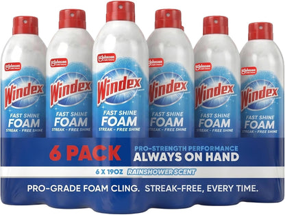 Windex Fast Shine Foam Glass Cleaner, No-Drip Windows, Doors, Mirrors & Countertops Aerosol Cleaning Spray, Streak-Free Shine, Removes Fingerprints, Dust, Dirt, Grime & More 19 oz (Pack of 1)