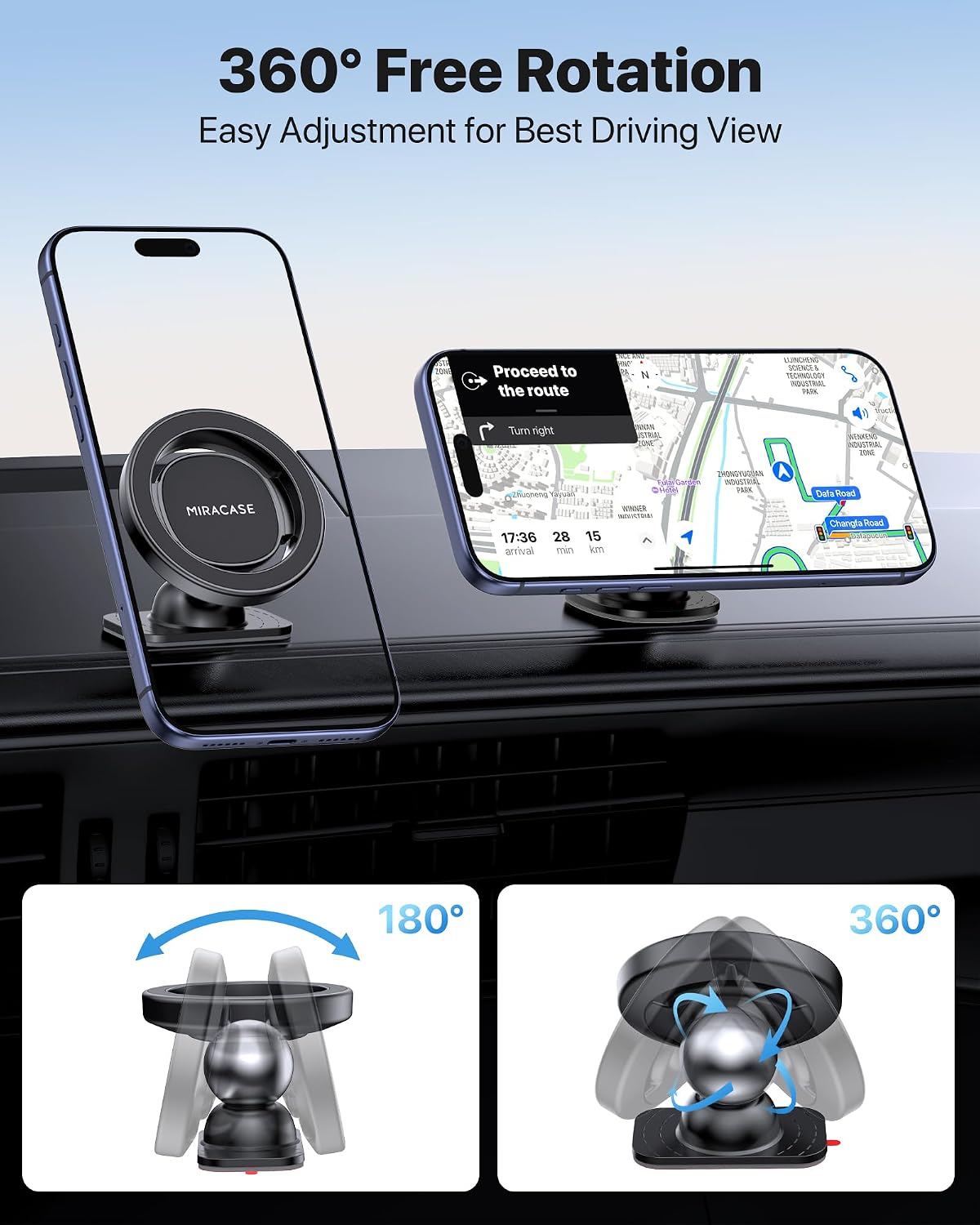 Miracase Phone Holders for Your Car with Metal Hook Clip, Air Vent Cell Phone Stand Car Mount, Universal Automobile Cradle for Garmin GPS Fit iPhone Android and All Smartphones, Dark Black