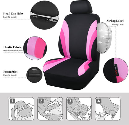 CAR PASS Line Rider Sporty Front Seat Covers,Gray Car Seat Covers Two Front Seats Only, Airbag Compatible,Universal Fit Sedans,Cars,Vans,SUV,Truck(Black and Gray)
