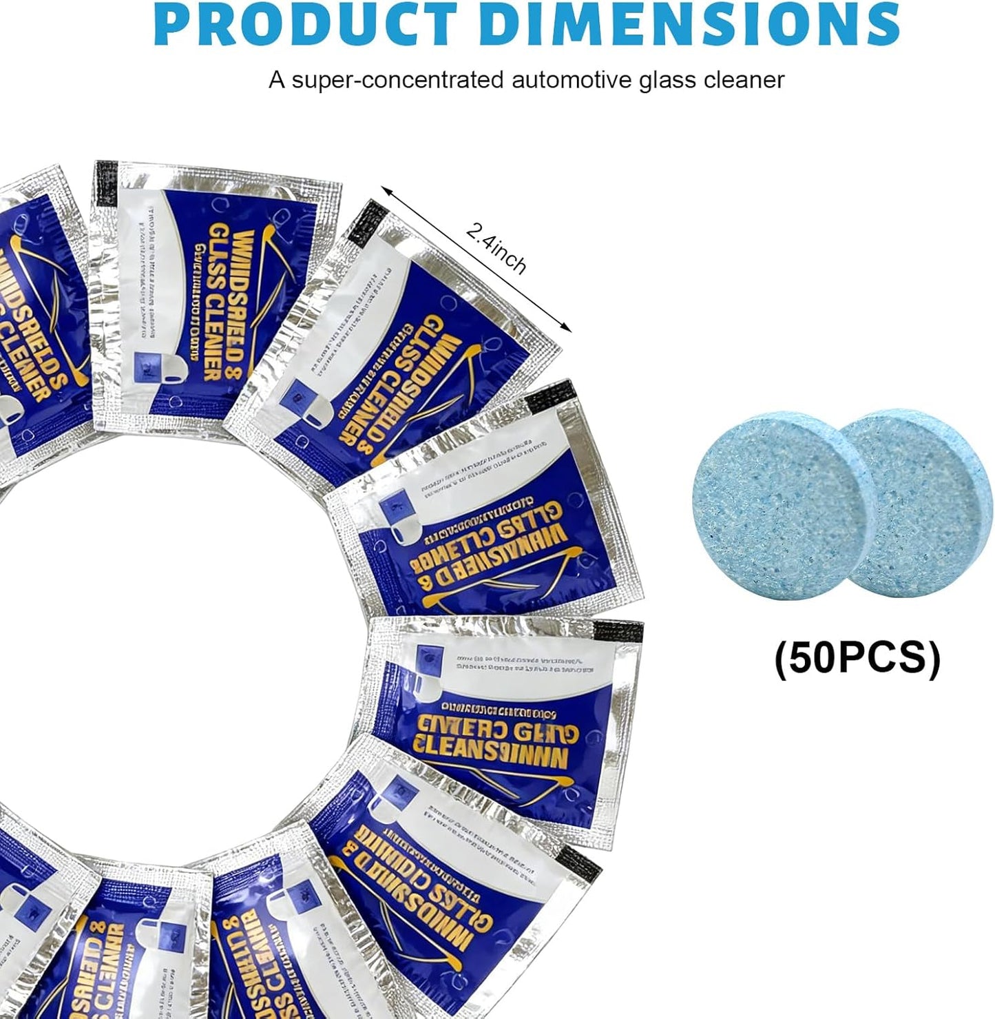 50 PCS Car Windshield Washer Fluid Concentrate Tablets, Windshield Wiper Fluid Concentrated Clean Tablets, Solid Effervescent Tablet Glass Cleaner for Car Truck SUV
