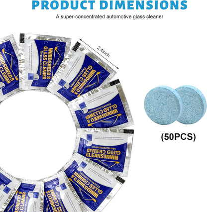 50 PCS Car Windshield Washer Fluid Concentrate Tablets, Windshield Wiper Fluid Concentrated Clean Tablets, Solid Effervescent Tablet Glass Cleaner for Car Truck SUV