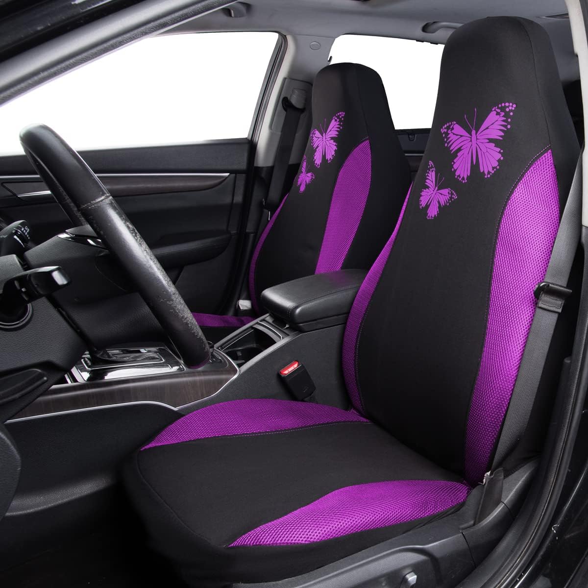 Flying Banner Butterfly car seat Covers ful Set Fashion Universal Lady Woman Female Rear Bench Split Colorized (Pink, 2 Fronts - Lace)