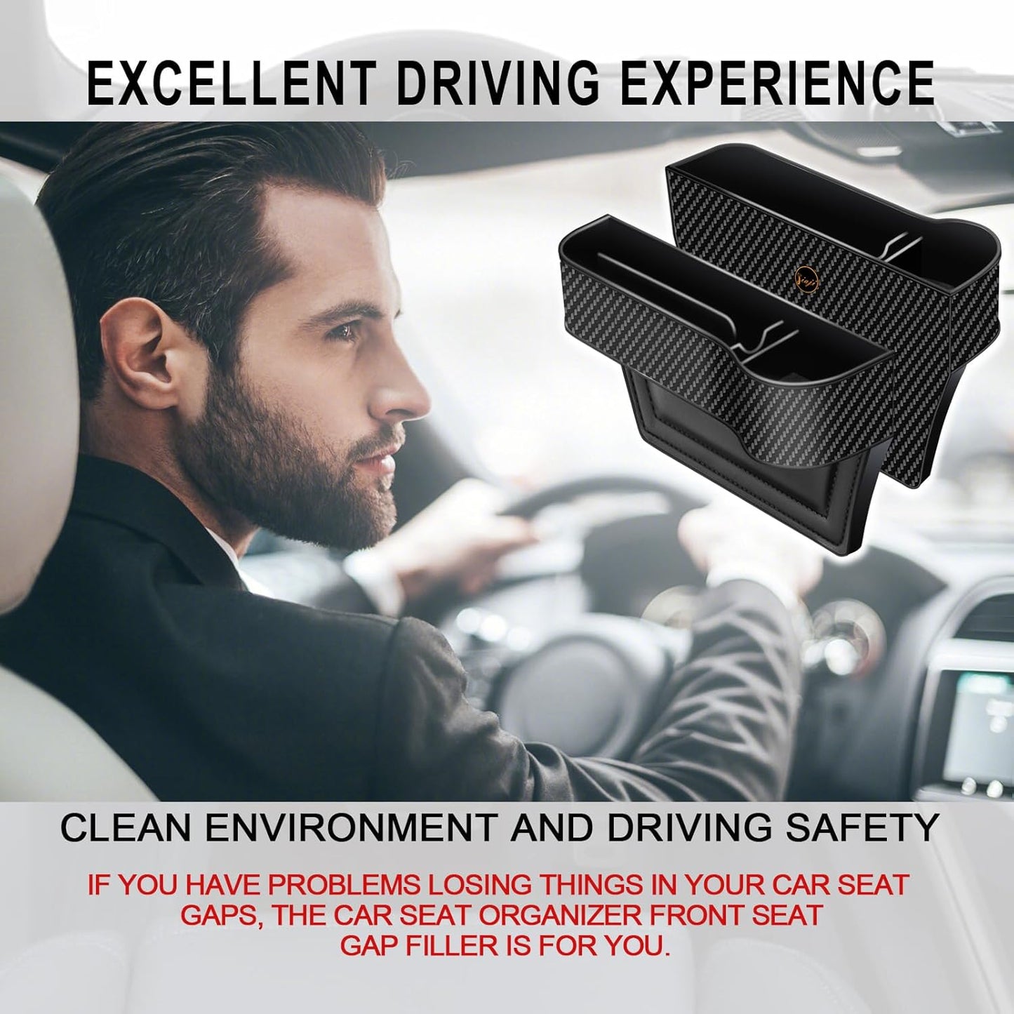 Car Seat Gap Filler Organizer, 2 Pack Multifunctional Car Seat Organizer, Auto Console Side Storage Box with Cup Holders 2 Seat Hooks for Drink, Car Organizer Front Seat for Holding Phone, Sunglasses