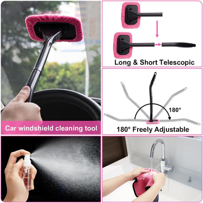 17pcs Car Cleaning Kit, Pink Car Interior Detailing Kit with High Power Handheld Vacuum, Detailing Brush Set, Windshield Cleaner, Cleaning Gel, Complete Auto Accessories for Women Gift