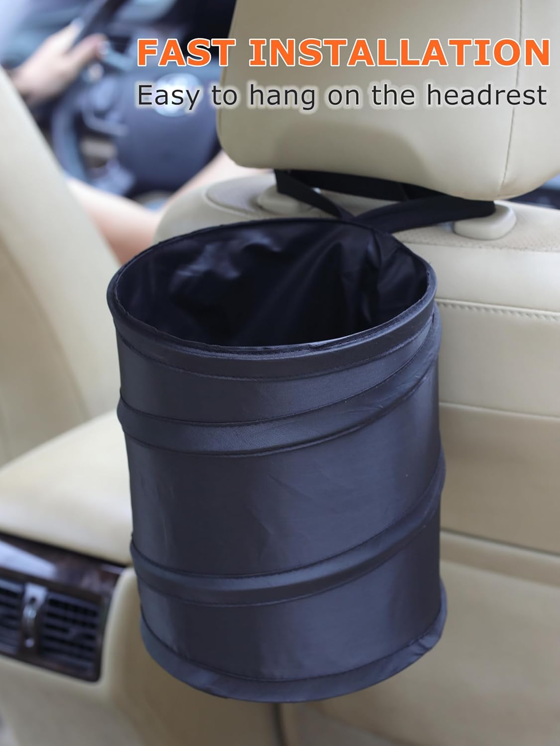 Ginsco 4 Gallons New Leakproof Car Trash Can, Large Trash Can Pop-up Collapsible Hanging Car Trash Bin, Waterproof PEVA Liner Open-Top Garbage Can for Cars Home Office Camping