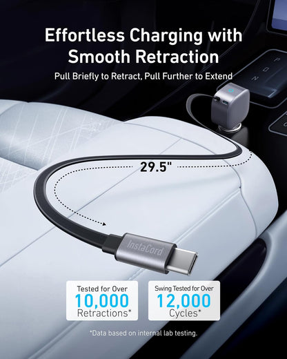Anker Retractable USB-C Car Charger, 75W Max Fast Charging with Built-in Retractable Cable Car Adapter, Car Accessories for iPhone 17/16 Series, Galaxy S25/S24, MacBook Pro/Air, iPad, and More