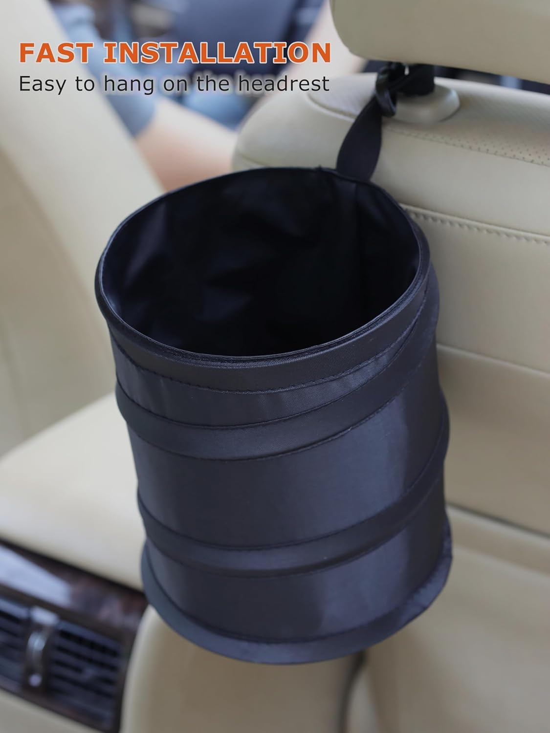 Ginsco 4 Gallons New Leakproof Car Trash Can, Large Trash Can Pop-up Collapsible Hanging Car Trash Bin, Waterproof PEVA Liner Open-Top Garbage Can for Cars Home Office Camping
