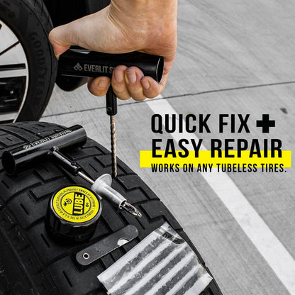 EVERLIT All-in-One Tire Repair Kit with Air Compressor – 150 PSI Portable Cordless Tire Inflator & Plug Kit – Flat Tire Emergency Roadside Kit for Car, SUV, Truck & Motorcycle Fast Repair & Inflation