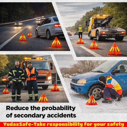 Safety Triangles for Vehicles, 6 Set Emergency Warning Reflective Triangles, Modular Two-Piece Design, High Visibility Roadside Safety Triangles for Car, Truck, SUV
