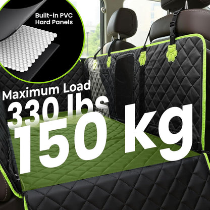 Dog Car Seat Cover for Back Seat, Waterproof Leather Fabric Back Seat Extender for dogs 52.4 * 24.4in, Foldable in The Car, Hard PVC Panels Bottom Support to 330 lbs, for Cars/Mid-Size SUV/Small Truck