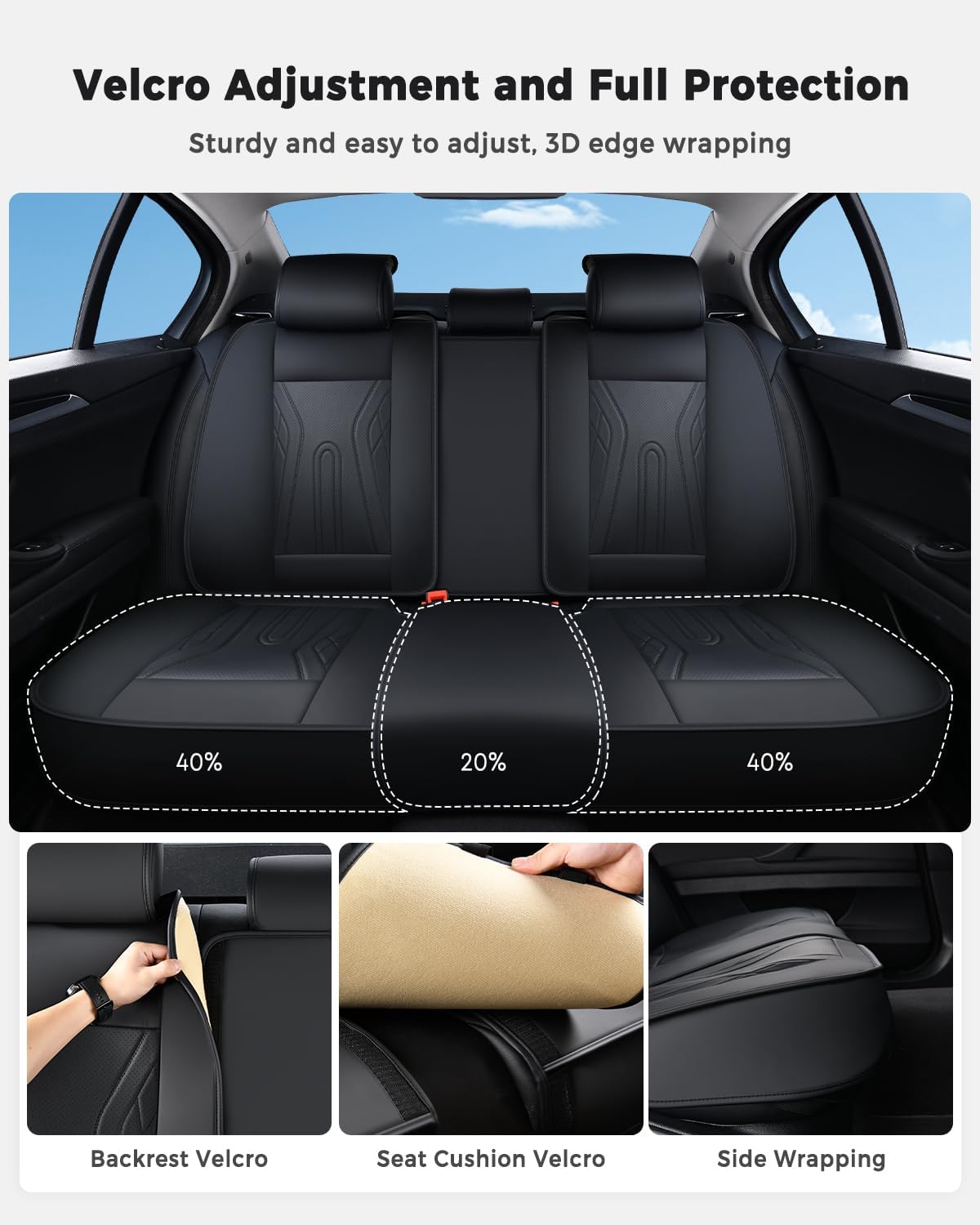 Huidasource Coffee Seat Covers Full Set, Universal Fit for Most Cars Trucks SUV, Full Coverage Leather Seat Cover, Airbag, Cupholder Compatible, Velcro Adjustable, Heaating/Cooling Function Retain