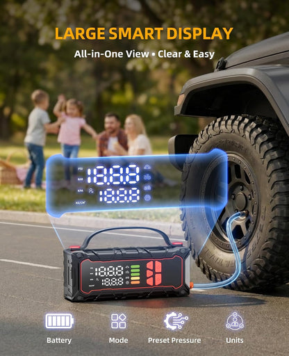 5000A Car Battery Jump Starter with Air Compressor 160PSI, Car Battery Charger 7.0L Gas/6.0L Diesel, Jumper Box for Car Battery with Tire Inflator & Power Bank& Jumper Cables, Father's Day