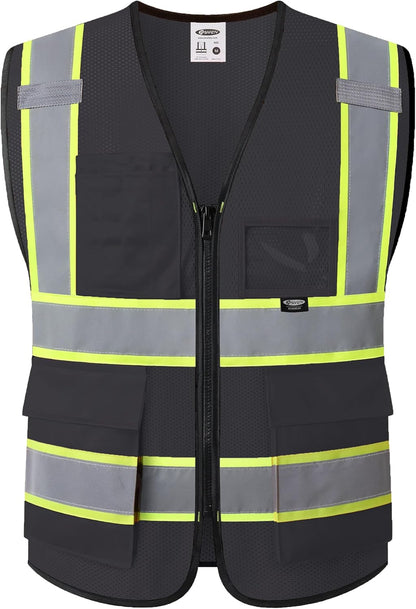 JKSafety Safety Vest for men women Hi Vis Reflective Vest with Pockets and Zipper High Visibility Meet ANSI Standard（BX320