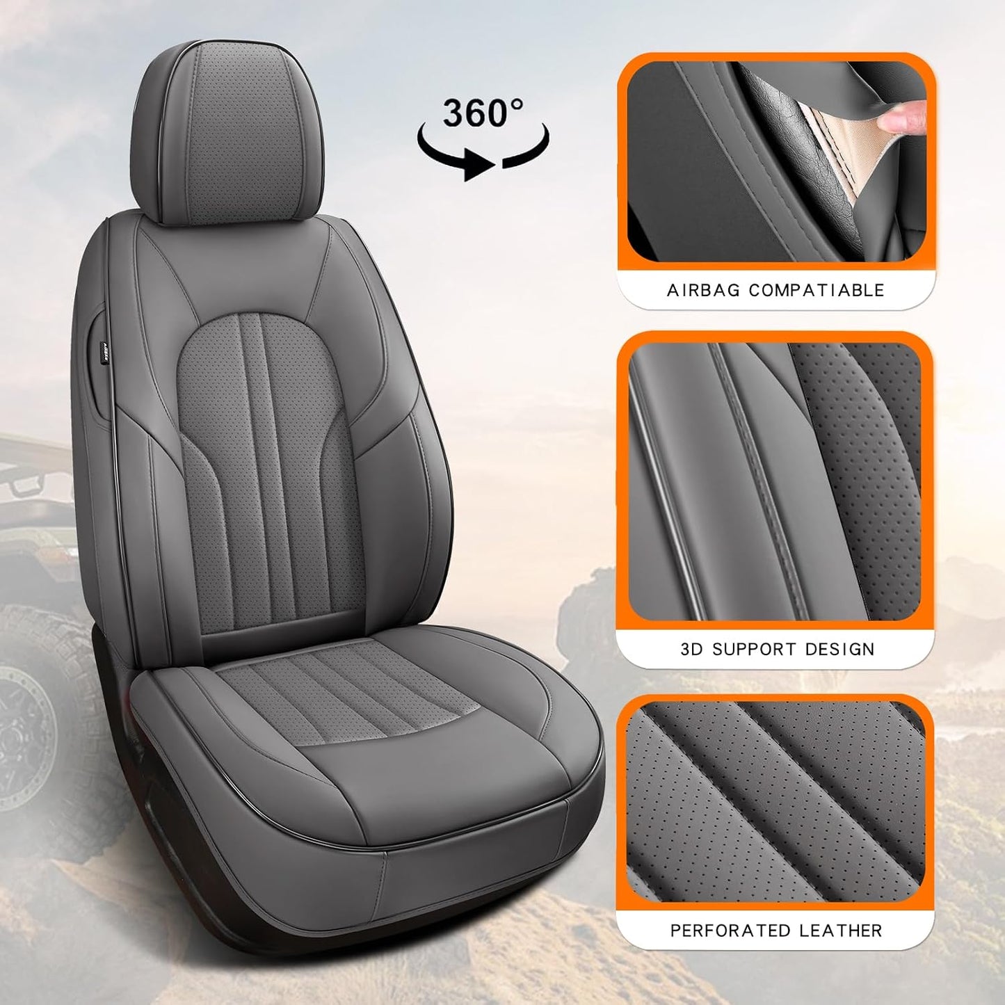 MINGBRON Car Seat Cover Full Set, Leather Car Seat Cover, Waterproof Seat Covers, Car Seat Cushion, Nappa Leather Seat Covers Car Seat Protector Universal Fit Most Cars Black