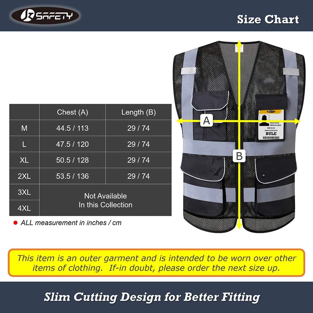 JKSafety 9 Pockets Class 2 High Visibility Zipper Front Safety Vest With Reflective Strips,Meets ANSI/ISEA Standard (Large, 150-Yellow) - Colors B