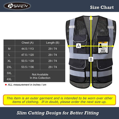 JKSafety 9 Pockets Class 2 High Visibility Zipper Front Safety Vest With Reflective Strips,Meets ANSI/ISEA Standard (Large, 150-Yellow) - Colors B