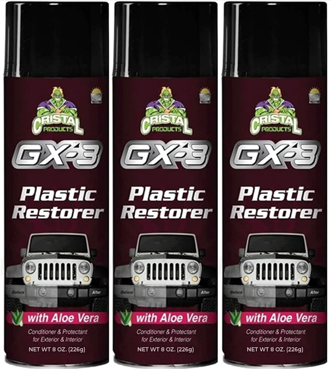 Cristal Products GX-3 Plastic Restorer – Black Plastic Restorer for Cars & Automotive Trim Restorer – Interior Car Cleaner & Exterior Faded Plastic, Vinyl & Rubber Renewer with Aloe Vera (8 fl oz)