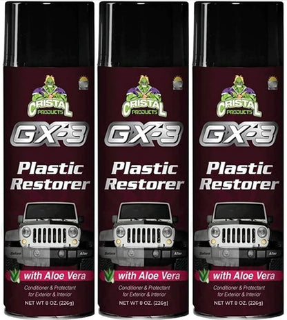 Cristal Products GX-3 Plastic Restorer – Black Plastic Restorer for Cars & Automotive Trim Restorer – Interior Car Cleaner & Exterior Faded Plastic, Vinyl & Rubber Renewer with Aloe Vera (8 fl oz)
