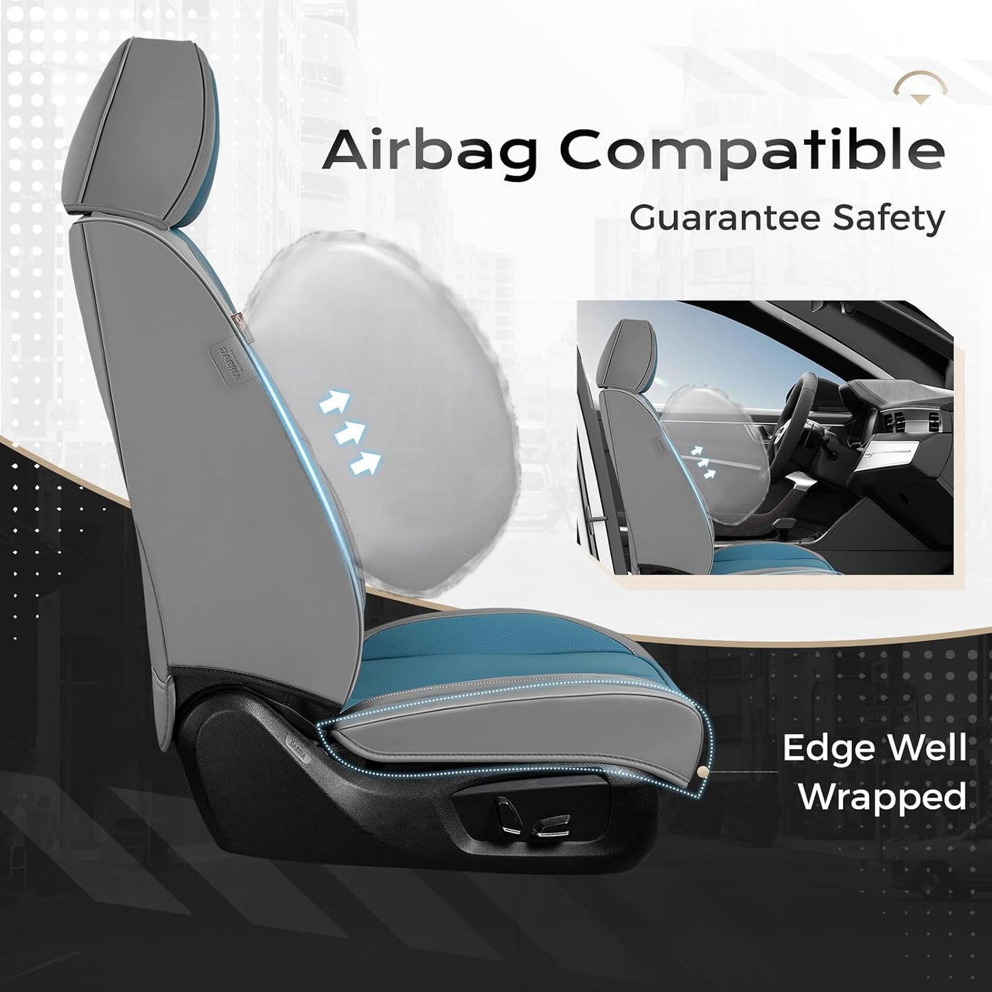 Coverado Seat Covers Full Set, Black Seat Covers for Cars 5 Seats, Car Seat Protector, Waterproof Nappa Leather Car Seat Cushion, Front and Rear Car Seat Cover Fit for Most Sedans SUV Pick-up Truck - Colors B